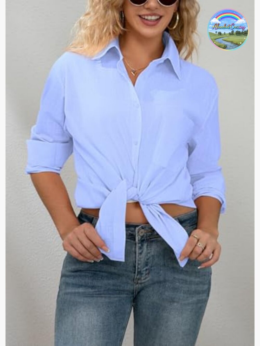 Womens Button Down Shirt Long Sleeve Cotton Gauze Tops Loose Fit Blouse with - Picture 5 of 7